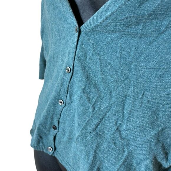 Eileen fisher organic cotton/cashmere knit cardigan green 3/4 sleeve small - Picture 2 of 5